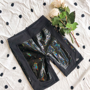 ALO Yoga Galaxy High Waisted Iridescent Bike Shorts Black